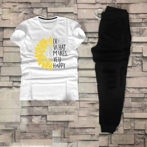 Tracksuit for Women and Girl Summer  Shirt and Black Trouser Gym wear New Do what makes you happy printed Clothing Summer Breathable and comfortable