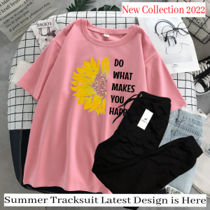 Tracksuit for Women and Girl Summer  Shirt and Black Trouser Gym wear New Do what makes you happy printed Clothing Summer Breathable and comfortable