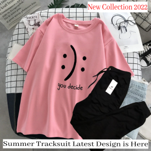 Tracksuit for Women and Girl Summer  Shirt and Black Trouser Gym wear New You decide printed Clothing Summer Breathable and comfortable