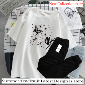 New Butterfly Tracksuit for Women and Girl Summer T Shirt and Black Trouser Gym wear New printed Clothing Summer Breathable and comfortable