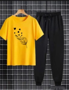 Tracksuit for Women and Girl Summer T Shirt and Black Trouser Gym wear New Leave printed Clothing Summer Breathable and comfortable