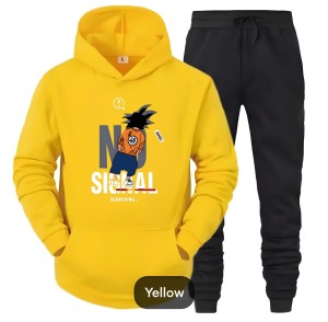 Tracksuit Yellow Huddie & Black Trouser Trendy And Amazing Single ones Printed Fleece Pocket Drawstring Winter Wear Smart Fit Hoody