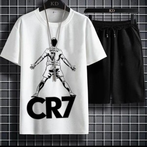 Tracksuit Men's New CR7 Printed Amazing Smart Fit White T-Shirts And Black Shorts Soft & Comfy Fabric For Men And Boys-copy