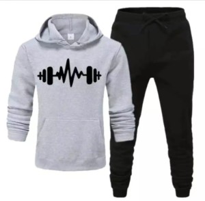 Tracksuit Grey Huddie & Black Trouser Trendy And Amazing Dumble Printed Fleece Pocket Drawstring Winter Wear Smart Fit Hoody