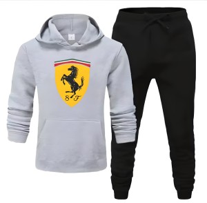 Tracksuit Grey Huddie & Black Trouser Trendy And Amazing Farrari Printed Fleece Pocket Drawstring Winter Wear Smart Fit Hoody