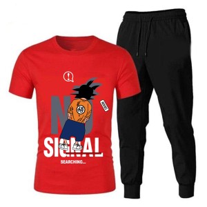 Tracksuit Signal Searching Summer T Shirt and Black Trouser Gym wear New track Men's Clothing Summer Breathable and comfortable