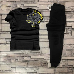 Tiger Tracksuit Summer T Shirt and Black Trouser Gym wear New printed track Men's Clothing Summer Breathable and comfortable