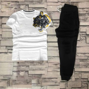 Tiger Tracksuit Summer T Shirt and Black Trouser Gym wear New printed track Men's Clothing Summer Breathable and comfortable