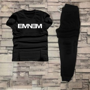 EMNEM Tracksuit Summer T Shirt and Black Trouser Gym wear New printed track Men's Clothing Summer Breathable and comfortable