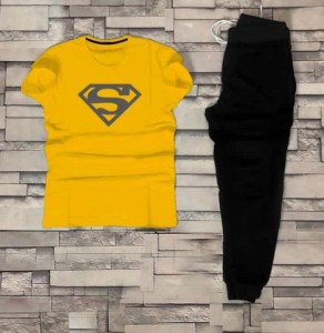 Tracksuit Summer T Shirt and Black Trouser Gym wear New Supermen printed track Men's Clothing Summer Breathable and comfortable