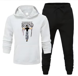 Tracksuit White & Black Trouser Trendy And Amazing Printed Fleece Pocket Drawstring Winter Wear Smart Fit Hoody