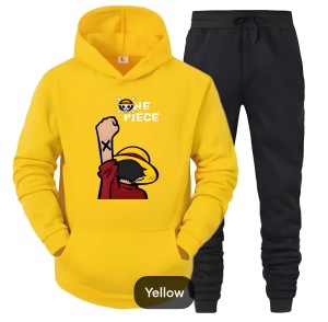 Tracksuit Yellow Huddie & Black Trouser Trendy And Amazing Pirate Printed Fleece Pocket Drawstring Winter Wear Smart Fit Hoody