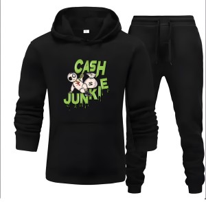 Tracksuit black Huddie & Black Trouser Trendy And Amazing Cash junkie Printed Fleece Pocket Drawstring Winter Wear Smart Fit Hoody