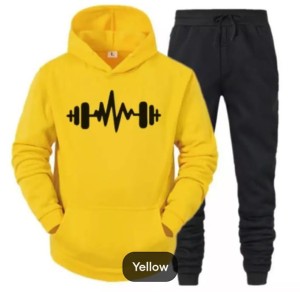 Tracksuit Yellow Huddie & Black Trouser Trendy And Amazing Dumble Printed Fleece Pocket Drawstring Winter Wear Smart Fit Hoody