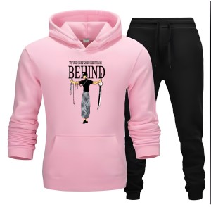 Tracksuit Pink Huddie & Black Trouser Trendy And Amazing Printed Fleece Pocket Drawstring Winter Wear Smart Fit Hoody