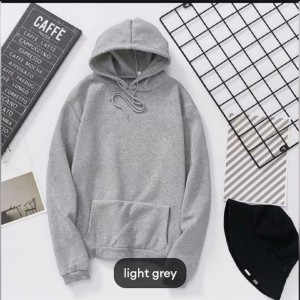 Trendy Plain huddie In Grey Pocket Drawstring Pullovers Clothing Long Sleeves Export Quality Winter Wear For Men And Boys