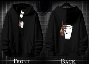 Trendy New Famous Huddie Front Back Hand with Cup Printed In black Hoodee Kangaroo Hoodie Pocket Drawstring Pullovers Long Sleeves Winter Wear