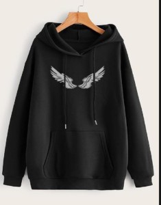 Trendy New Famous WINGS Printed Kangaroo Hoodie In Black Pocket Drawstring Pullovers Clothing Long Sleeves Export Quality Winter Wear