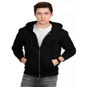 Trendy Plain Black Zipper huddie Pocket Drawstring Pullovers Clothing Long Sleeves Export Quality Winter Wear For Men And Boys