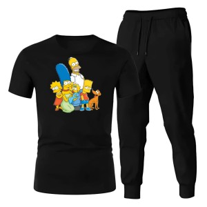 Trendy SIMPSONS Printed Summer Tracksuit For Women & Girls Tee-shirt with trousers New Design Round Neck Half Sleeves T Shirts Top Quality Gym Wear