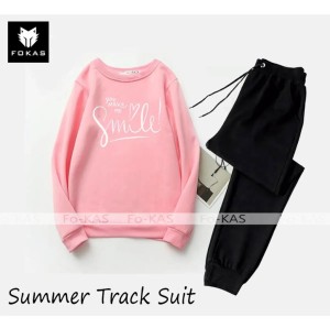 Trendy Tracksuit YOU MAKE ME SMILE Print Thick & Fleece Fabric Full Sleeves Rib Sweatshirt with trouser for Winter for Trendy sweatshirt Fashion Wear