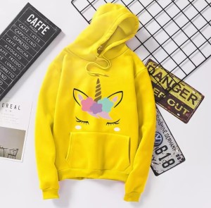 Unicorn Print Pullover Yellow Hoodie