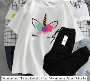 Unicorn Tracksuit for Women and Girl Summer  Shirt and Black Trouser Gym wear printed Clothing Summer Breathable and comfortable