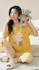 Yellow Heart Bear Printed Tshirt and Trouser For Her